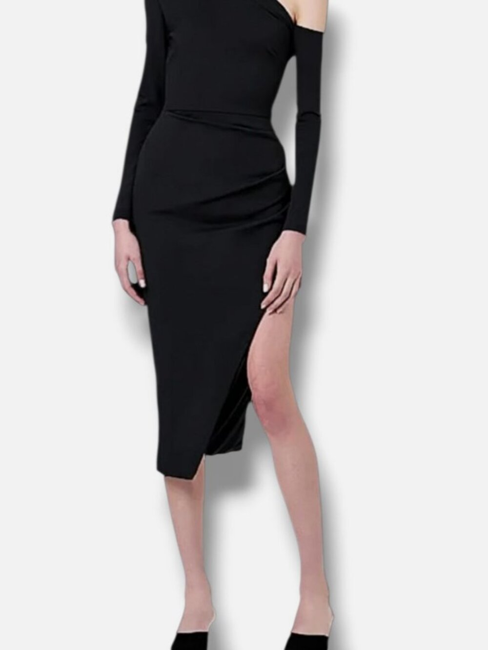 NICHOLAS Women's Black Shiloh Asymmetric Cold-Shoulder Midi-Dress Size 4